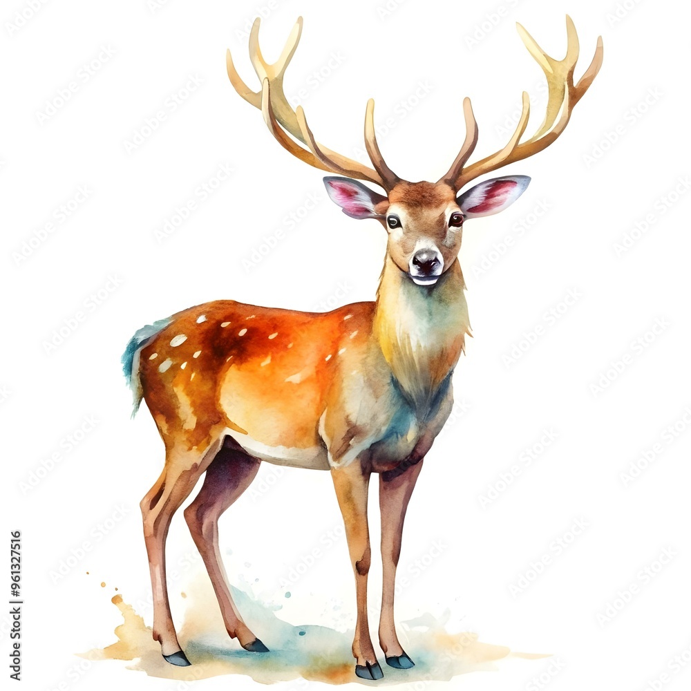 Fototapeta premium Watercolor deer isolated on white background. Hand drawn illustration for your design