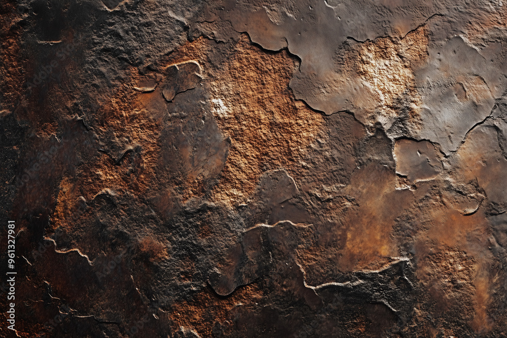 Fototapeta premium Close-up of Dark Rusted Metal Surface with Corrosion and Textured Erosion