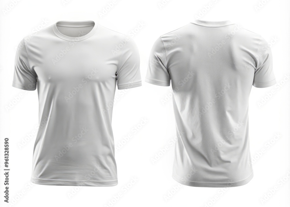 A plain cotton t-shirt in back view, highlighting the round neckline and straight silhouette, with seams visible and A plain cotton t-shirt in back view, highlighting the round neckline and straight silhouette, with seams visible and