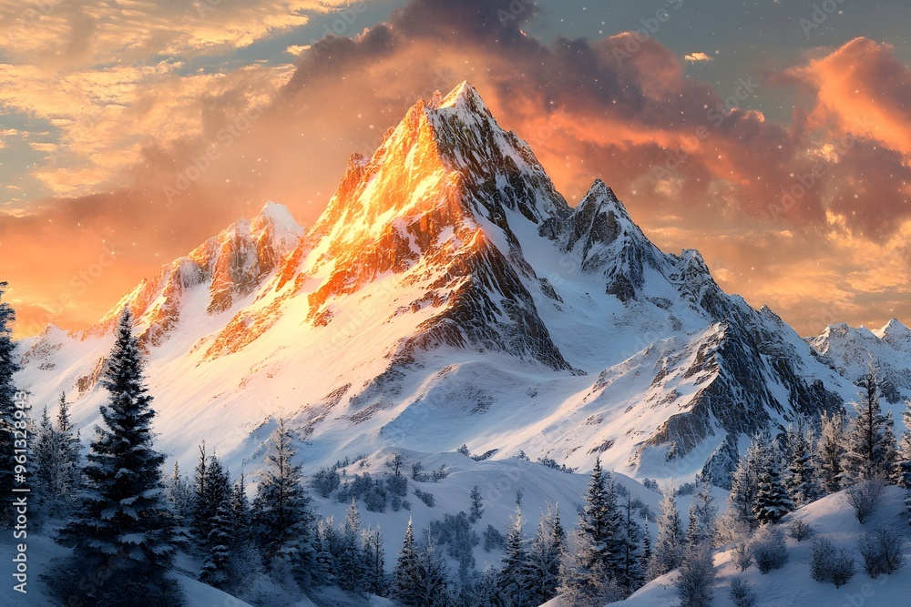 Snowy Mountain Peak at Sunset Snowy Mountain Peak at Sunset