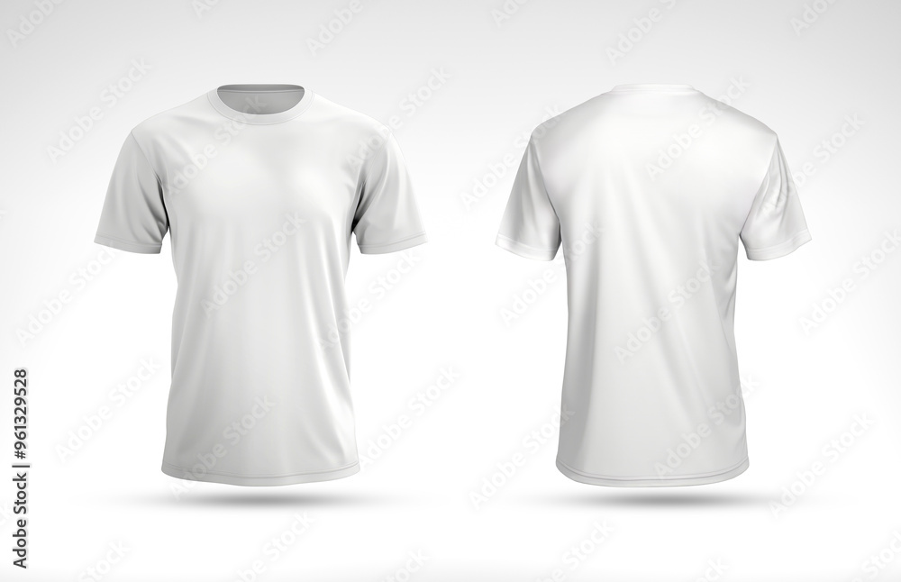 Front and back view of two t-shirts mockup. Blank isolated tshirt template on white background. Generative ai Front and back view of two t-shirts mockup. Blank isolated tshirt template on white background. Generative ai