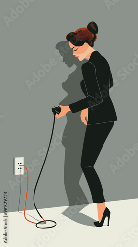 Businesswoman Plugging Electric Cable into Socket, Launching New Startup Project, Business Development and Entrepreneurship Concept