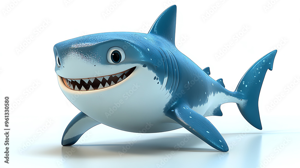 Fototapeta premium A cheerful cartoon shark with a big smile, perfect for children's media and ocean-themed projects.