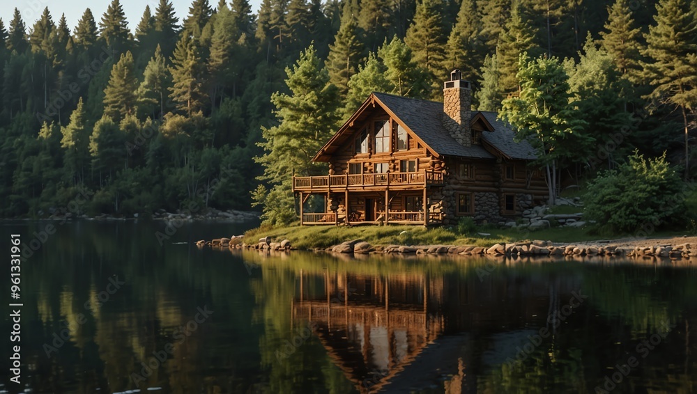 Fototapeta premium wooden house in the lake