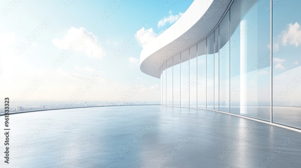 Fototapeta premium 3d render abstract geometric futuristic glass and concrete floor building architecture.