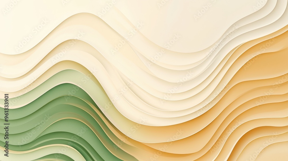 Obraz premium Abstract Wavy Background with Beige Yellow and Green Hues