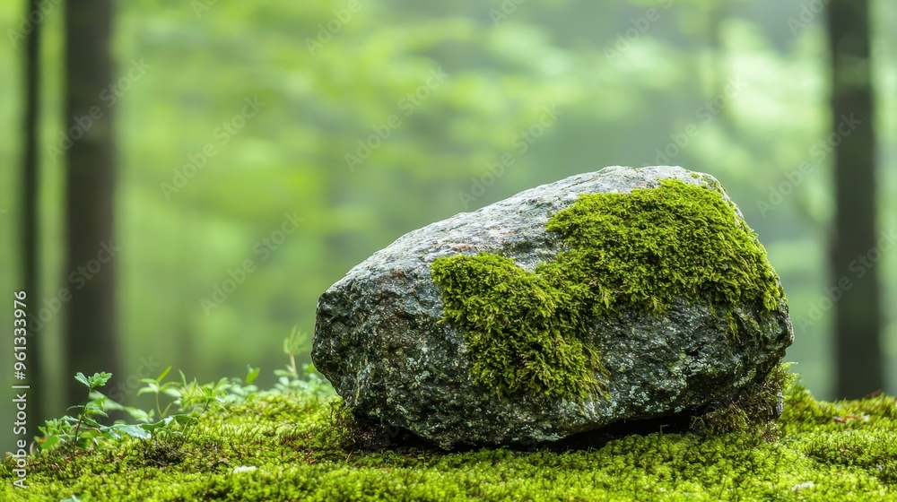 Moss Covered Rock in a Forest Moss Covered Rock in a Forest