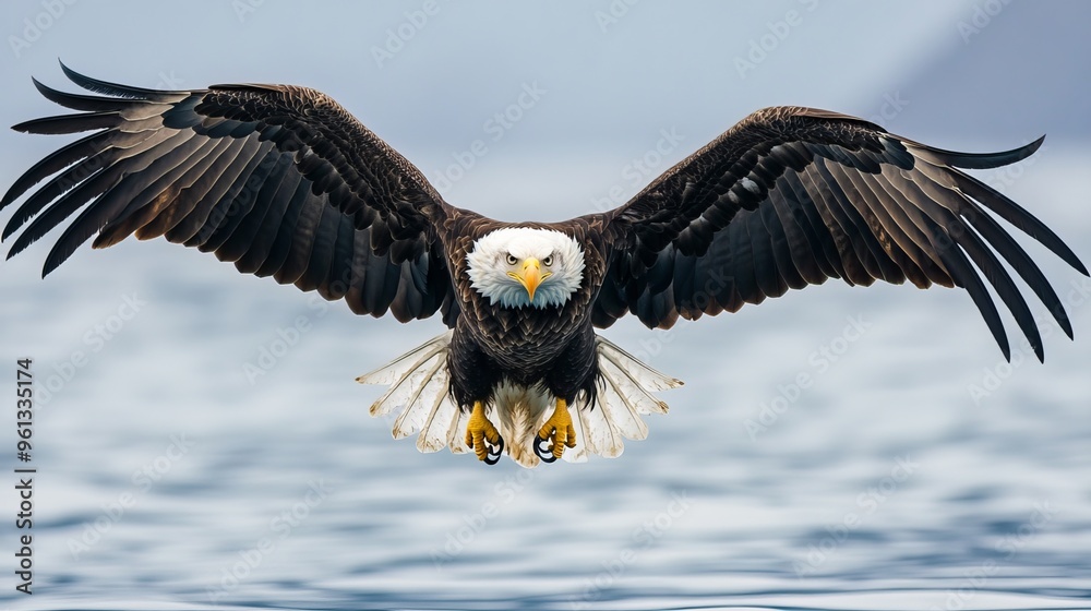 A majestic eagle soaring through the skies, its keen eyes scanning the waters below. With lightning-fast reflexes, it dives towards the surface A majestic eagle soaring through the skies, its keen eyes scanning the waters below. With lightning-fast reflexes, it dives towards the surface