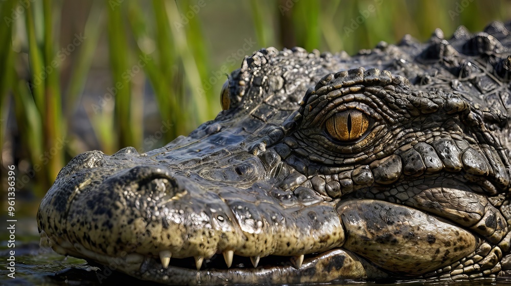 Fototapeta premium angry crocodile macro shot , eyes of crocodile