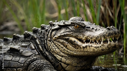 angry crocodile macro shot , eyes of crocodile