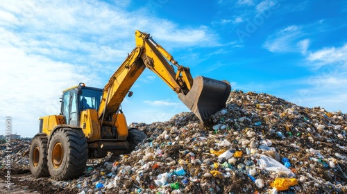 Excavator Working on Landfill photo