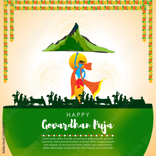 Vector illustration of Happy Govardhan Puja social media feed template
