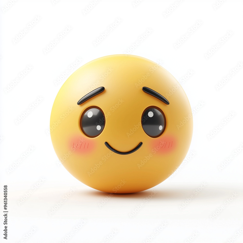 Fototapeta premium A cheerful yellow emoji face with big eyes and shy smile, radiating happiness and warmth.