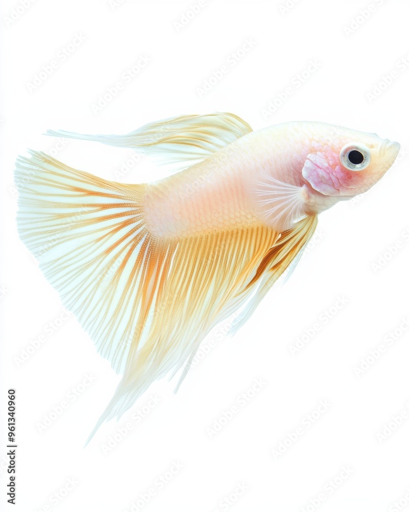 the Albino Guppy Fish, portrait view, white copy space on right, Isolated on white Background the Albino Guppy Fish, portrait view, white copy space on right, Isolated on white Background