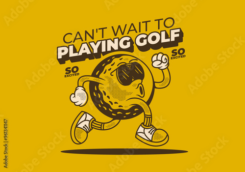 Cant't wait to playing golf. Retro character of golf ball in running pose