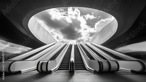 Dreamlike black and white photos. Elevators ascend to Eindhoven's Evoluon. Retro future. photo