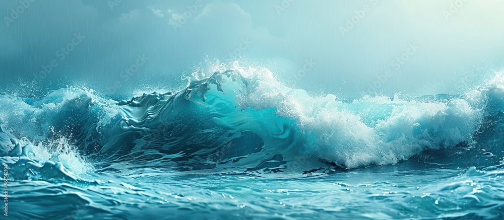 Ocean Wave Crashing in Turquoise Water. Stormy sea wave with foam Ocean Wave Crashing in Turquoise Water. Stormy sea wave with foam