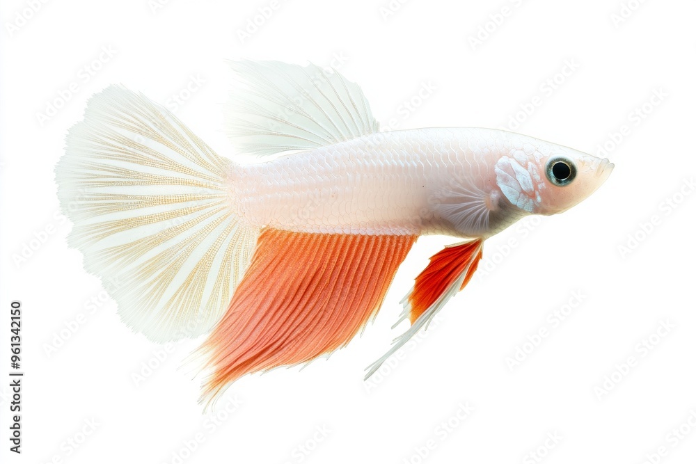 the beside view Albino Guppy Fish, Isolated on White Background the beside view Albino Guppy Fish, Isolated on White Background