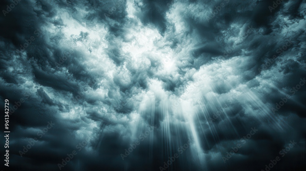 Fototapeta premium Dramatic Dark Clouds with Sun Rays