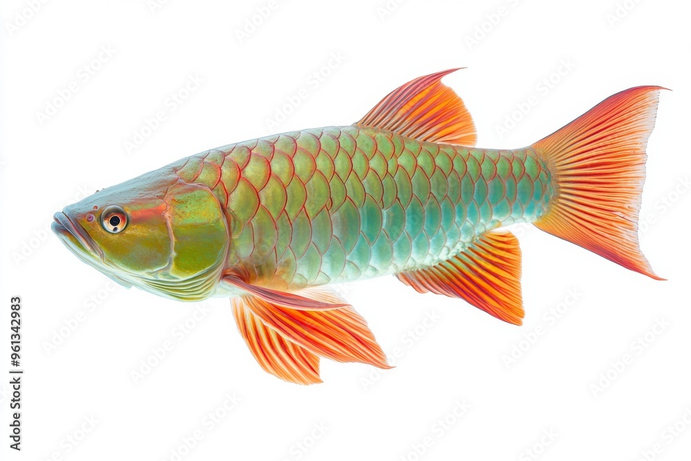 Fototapeta premium the beside view Leichardti Arowana Fish, Isolated on White Background