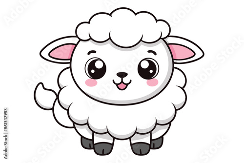 Coloring page for kids. Cute sheep cartoon line art illustration