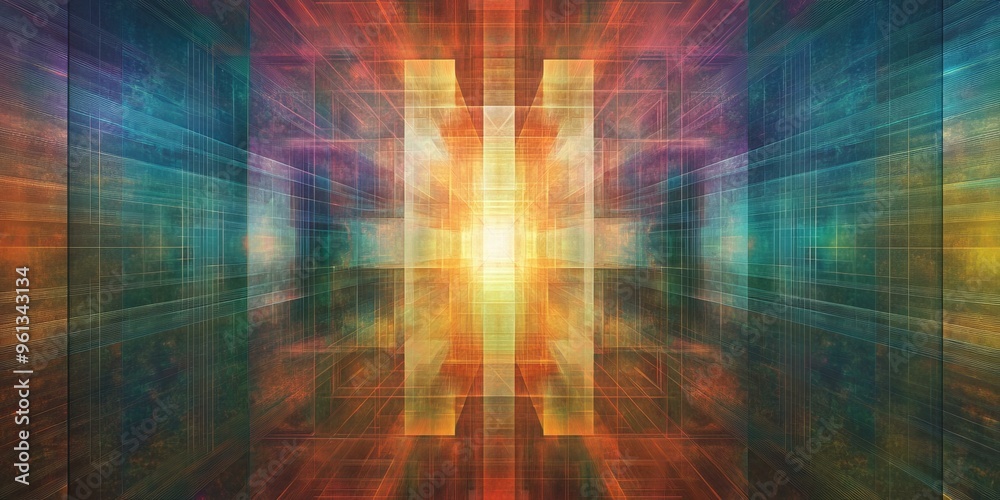 Abstract digital art with grid and bright light. Abstract digital art with grid and bright light.