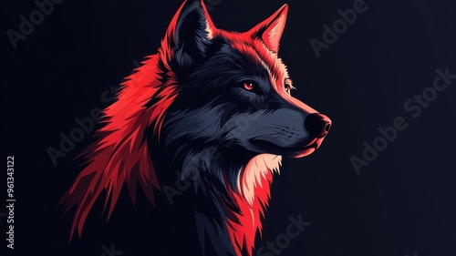 Stylized wolf, designed with sharp lines and unique color contrasts, creating a striking and modern visual. photo