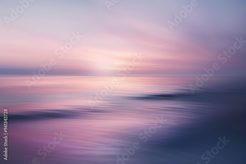 Sunset over the ocean. Abstract art painting of the ocean and sky in pastel colors. Tranquil art illustration for poster, music album, book cove, wallpaper, screen saver.