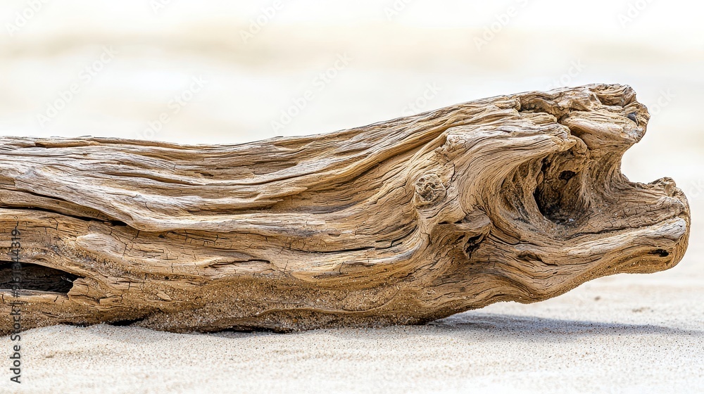 Fototapeta premium Weathered Driftwood on Sandy Beach Texture and Background