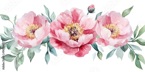 Stunning Watercolor Peony Flowers: Elegant Floral Arrangement for Home Decor and Artistic Inspiration