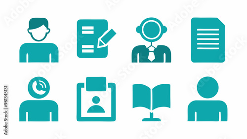 Guidebook Manual Instruction Icon Set: Support, FAQ, Policy, and Help Symbols