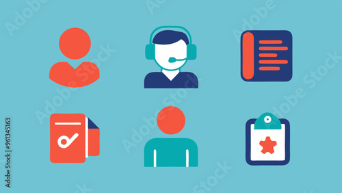 Guidebook Manual Instruction Icon Set: Support, FAQ, Policy, and Help Symbols