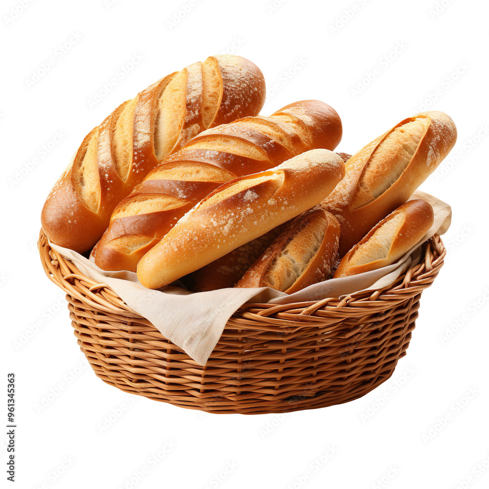 Bread in a basket isolated on transparent and white background Bread in a basket isolated on transparent and white background
