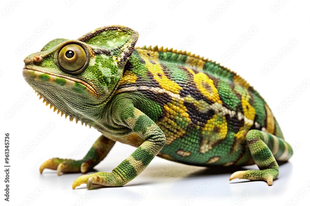 Obraz premium chameleon in military camouflage pattern on white background