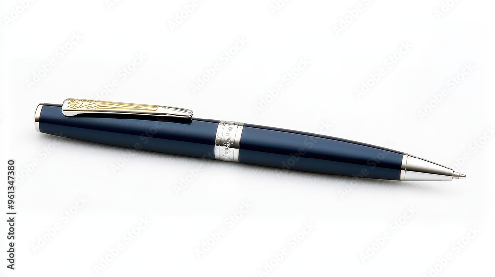 A sleek, elegant blue pen with silver accents, perfect for professional writing and stylish note-taking. A sleek, elegant blue pen with silver accents, perfect for professional writing and stylish note-taking.
