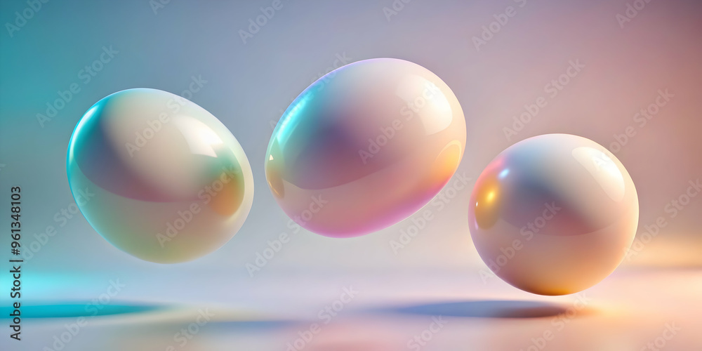 Spheres of Light: Three pearlescent orbs dance in a minimalist pastel dreamscape, reflecting a spectrum of neon hues. Spheres of Light: Three pearlescent orbs dance in a minimalist pastel dreamscape, reflecting a spectrum of neon hues.