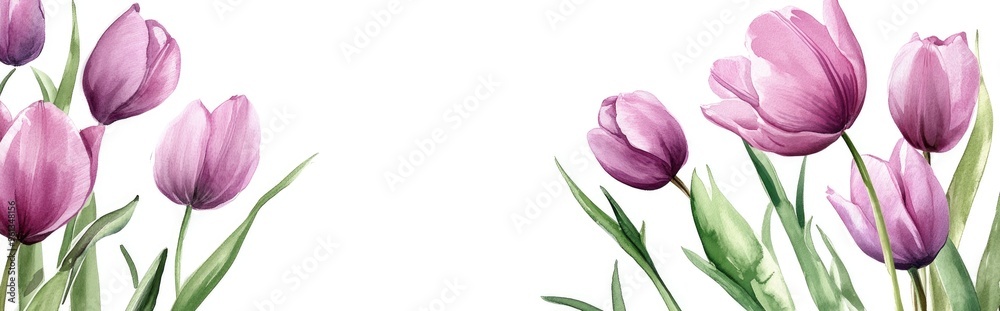 Stunning Watercolor Illustration of Purple Tulips: A Touch of Spring Elegance Stunning Watercolor Illustration of Purple Tulips: A Touch of Spring Elegance