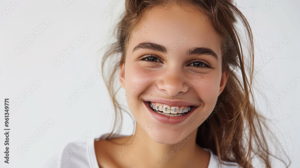 A cheerful young girl showing her braces with a bright smile, enjoying a moment indoors. A cheerful young girl showing her braces with a bright smile, enjoying a moment indoors.