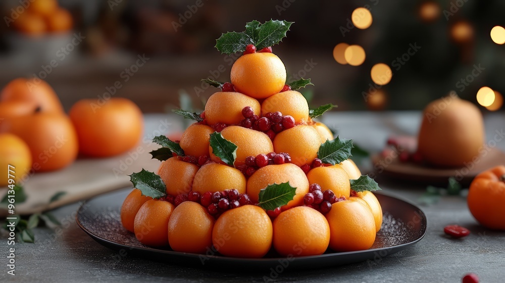 Christmas Tree Dessert with Oranges and Holly Christmas Tree Dessert with Oranges and Holly