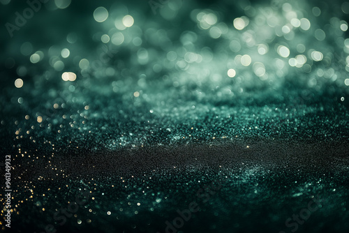 Abstract dark green glitter background with bokeh lights Christmas, New Year