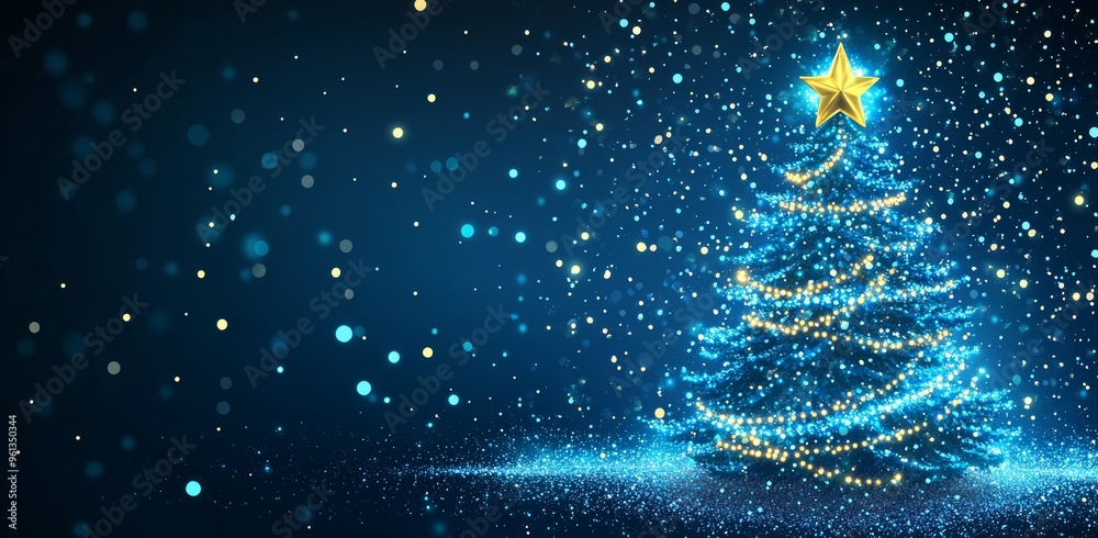 An illuminated Christmas tree in the night with a glittery effect An illuminated Christmas tree in the night with a glittery effect