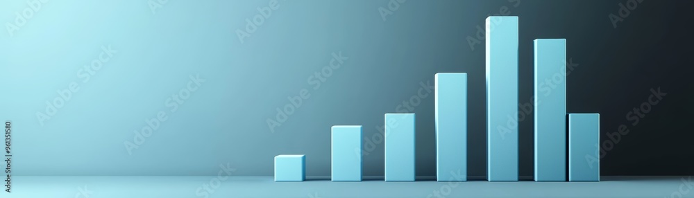 Glossy gradient bar chart in blue tones, minimalistic financial growth concept, 3D illustration Glossy gradient bar chart in blue tones, minimalistic financial growth concept, 3D illustration