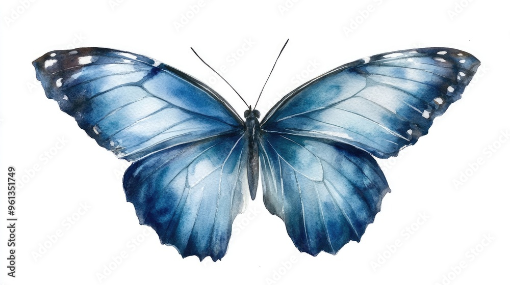 Obraz premium Stunning Watercolor Illustration of a Blue Butterfly Showcasing Nature's Elegance and Artistry
