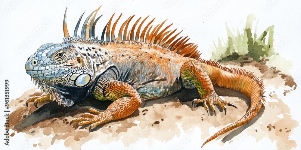 Fototapeta premium Vibrant Iguana Illustration Showcasing Nature's Colorful Reptile Life