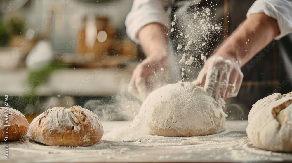 The image shows a person in the process of baking bread The image shows a person in the process of baking bread