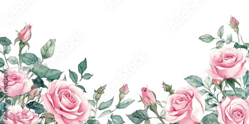 Delicate Watercolor Pink Roses: A Floral Design for Elegant Decor