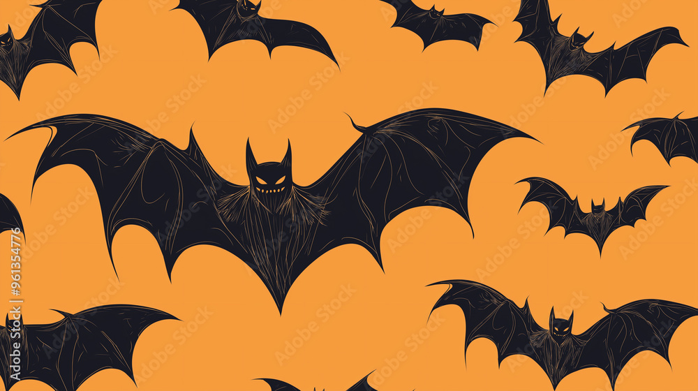 Festive orange background design with black scary bat figures. Halloween Concept. Festive orange background design with black scary bat figures. Halloween Concept.