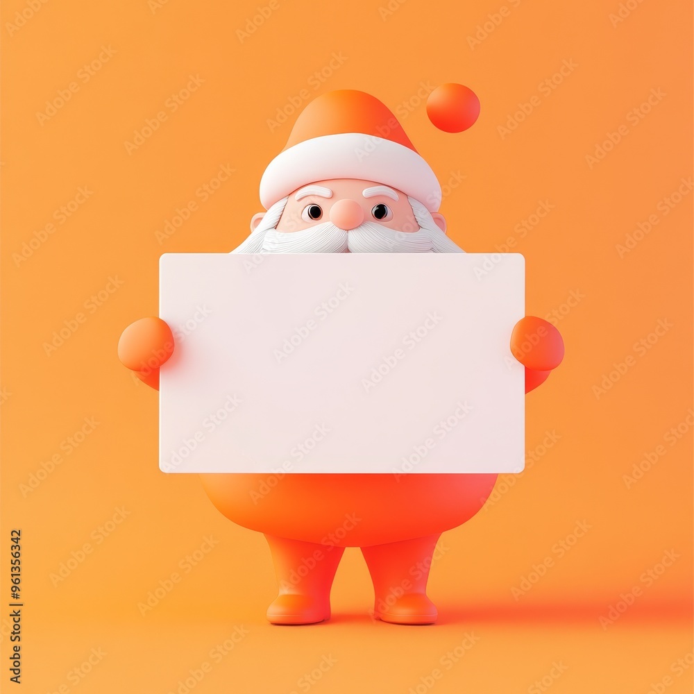 A happy Santa Claus holds a blank banner, a 3D character, Merry Christmas, against a red holiday background with snowflakes A happy Santa Claus holds a blank banner, a 3D character, Merry Christmas, against a red holiday background with snowflakes