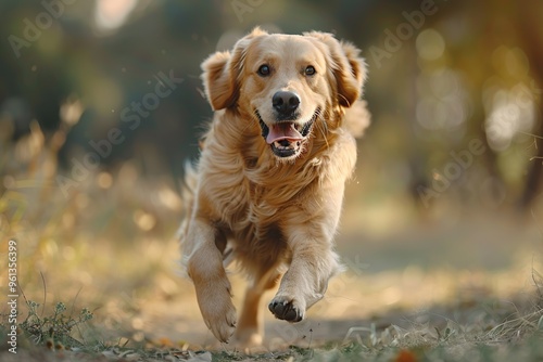 Golden Retriever Running Through a Forest