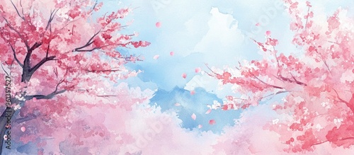 Blissful Cherry Blossoms: A Serene Watercolor Portrait of Spring's Beauty